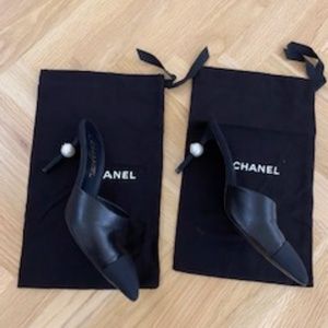 Black Chanel Mules with Pearl Heel